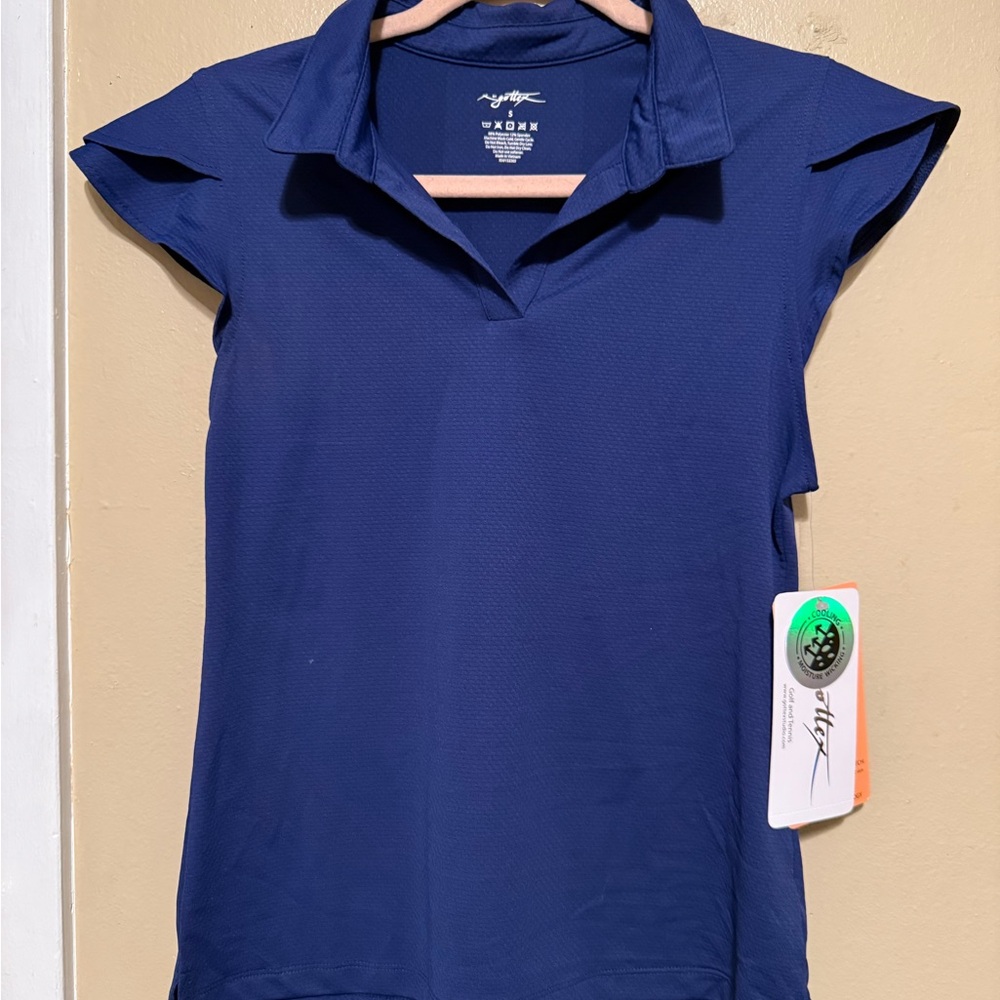 Gottex Blue Fitted Cap Sleeve Polo Top
